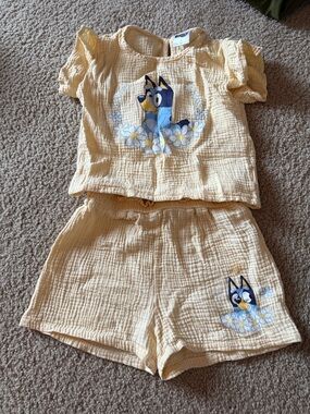 Girls' Bluey Yellow Linen Set - Short Sleeve Top & Shorts